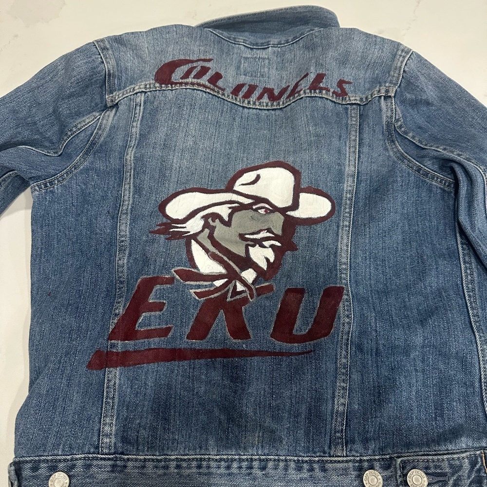 Denim Jacket with Maroon Graphic